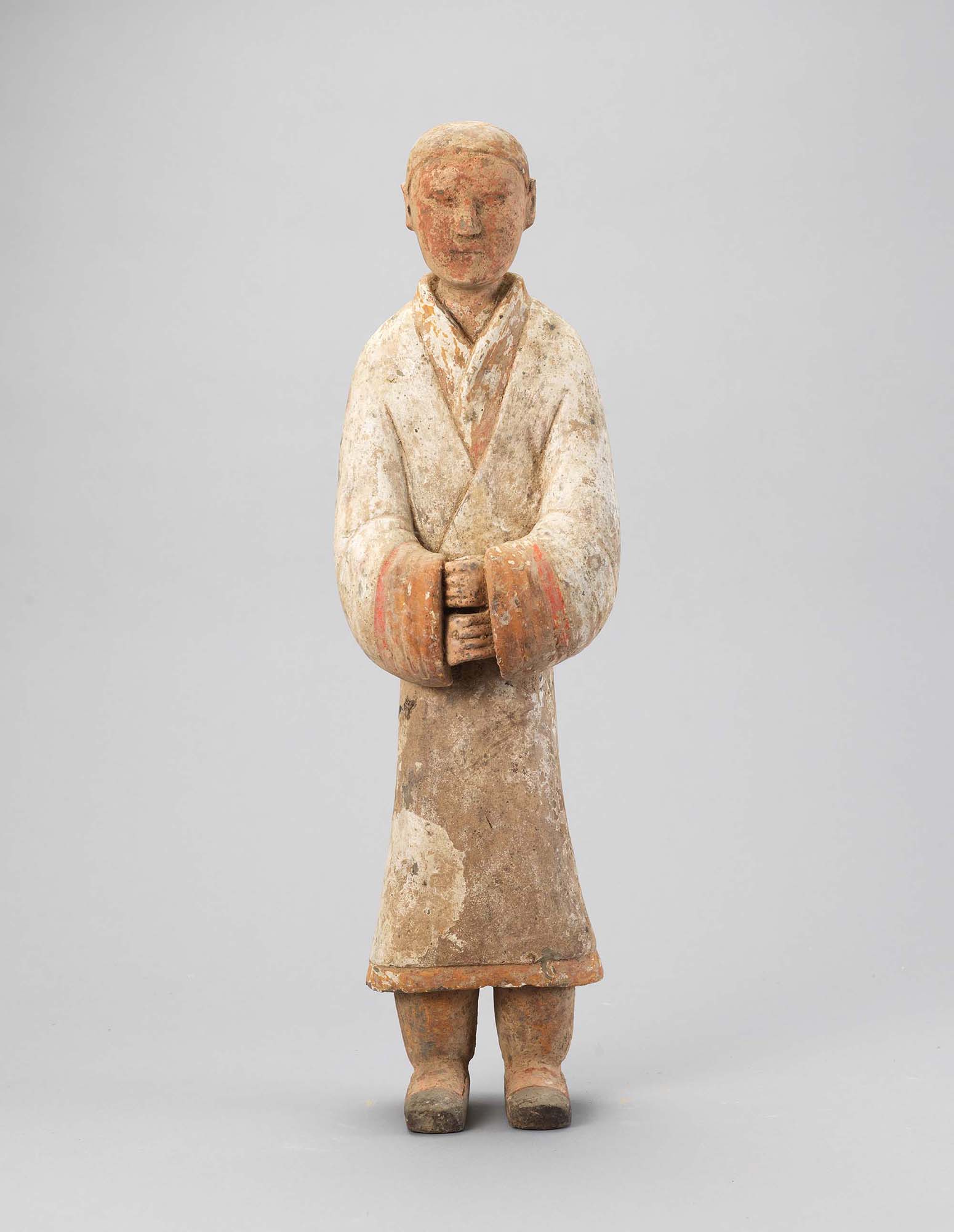 三彩人物俑 】 17～18世紀 大型陶俑 美品 56cm 誂え箱付き 三彩人物