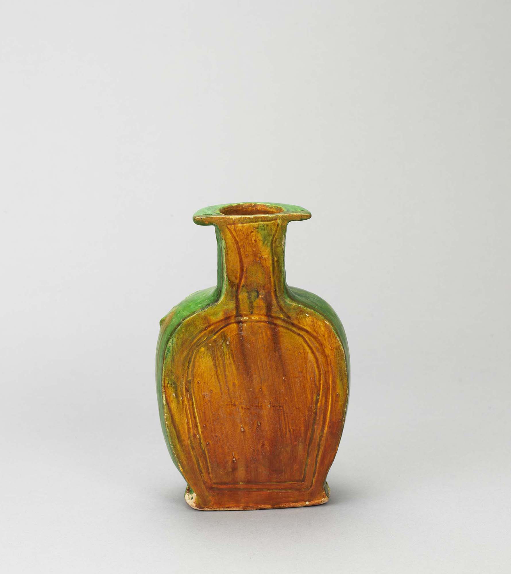 旧家供養品 唐代 唐三彩 兔紋 扁瓶 花瓶 花器 古陶磁器 陶芸 中国